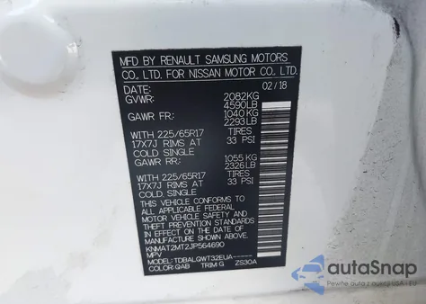 2018 Nissan Rogue Sv from USA, damaged, VIN KNMAT2MT2JP564690